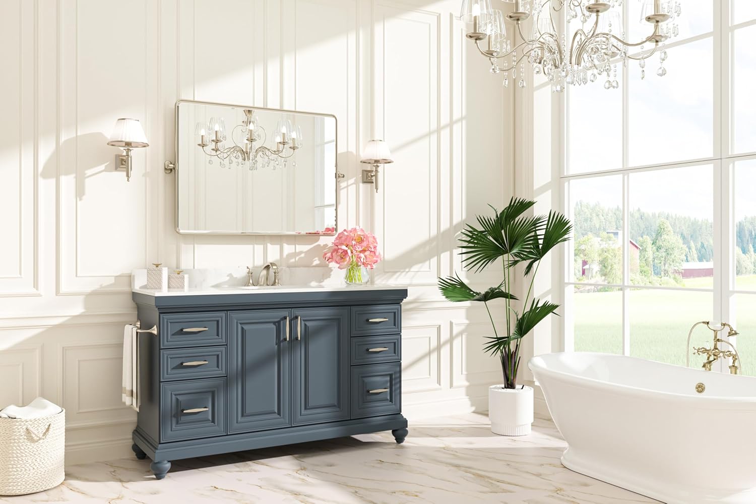 Keonjinn 40 x 30 Inch Large Pivot Mirror, Brushed Nickel Pivot Mirror Bathroom, Beveled Tilt Mirrors Bathroom for Over Sink, Rounded Corner Farmhouse Tilting Mirrors Wall Mount (Horizontal/Vertical)