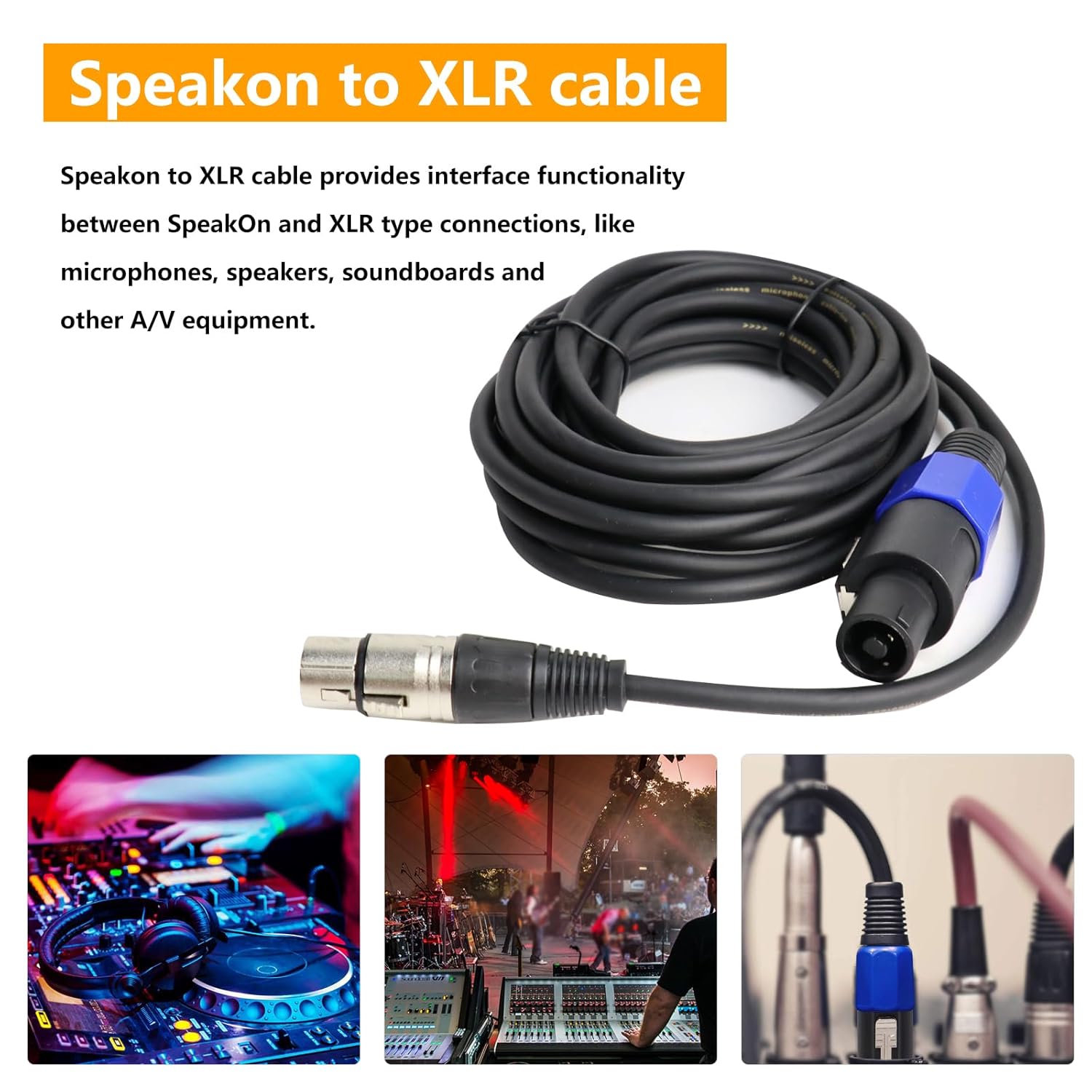 30 Feet Pack of 2 Speakon to XLR Cables - 2 PCS 3 Pole XLR Female to SpeakOn Male Cable - Twist Lock 3 Pin Microphone to Loudspeaker PA DJ Audio Wire (30Ft, 2 Packs)