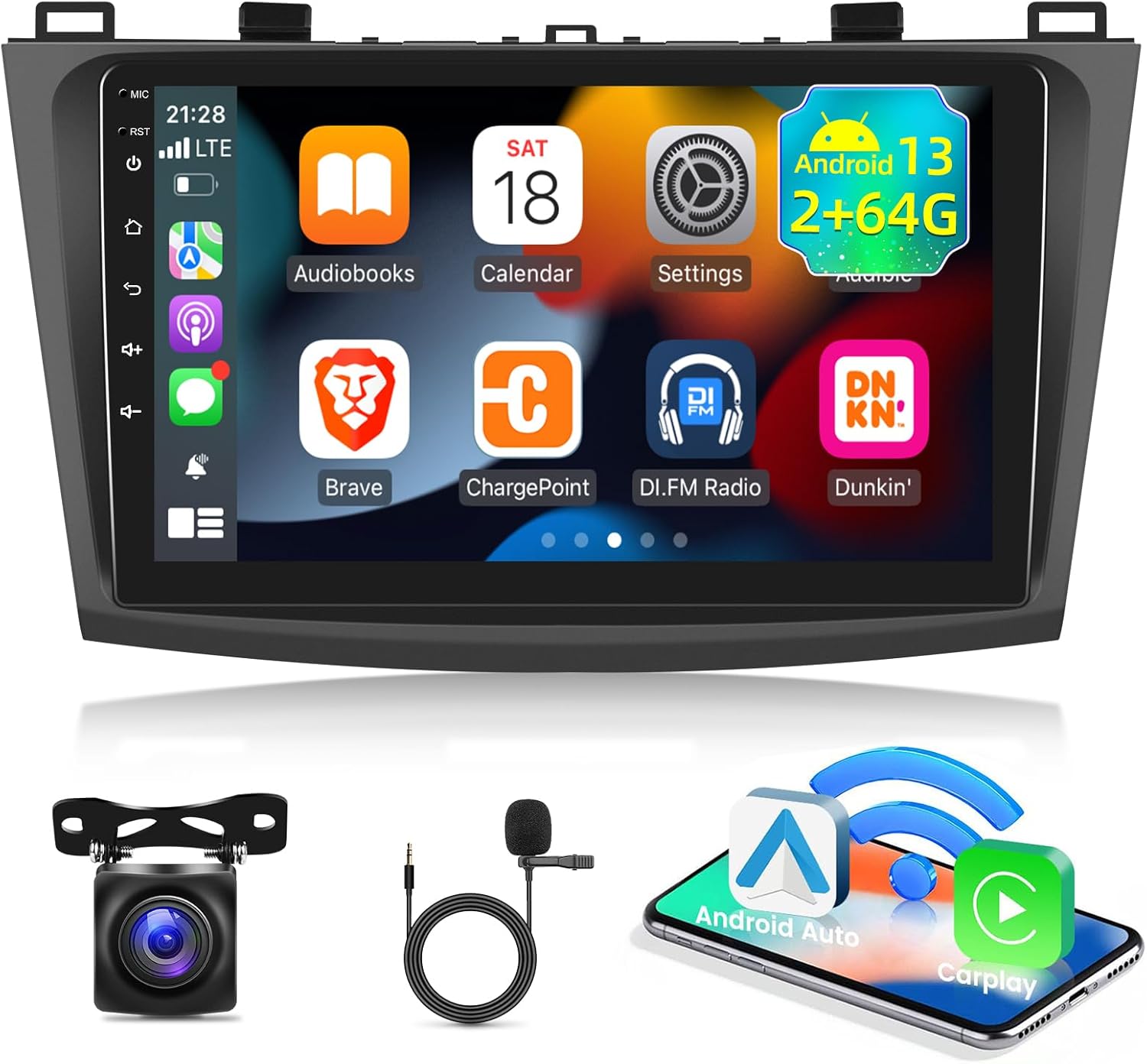 [2G+64G] Car Radio for Mazda 3 2009-2013, Android 13 Touch Screen Car Play Stereo, Carplay/Android Auto/EQ Audio/SWC/Bluetooth