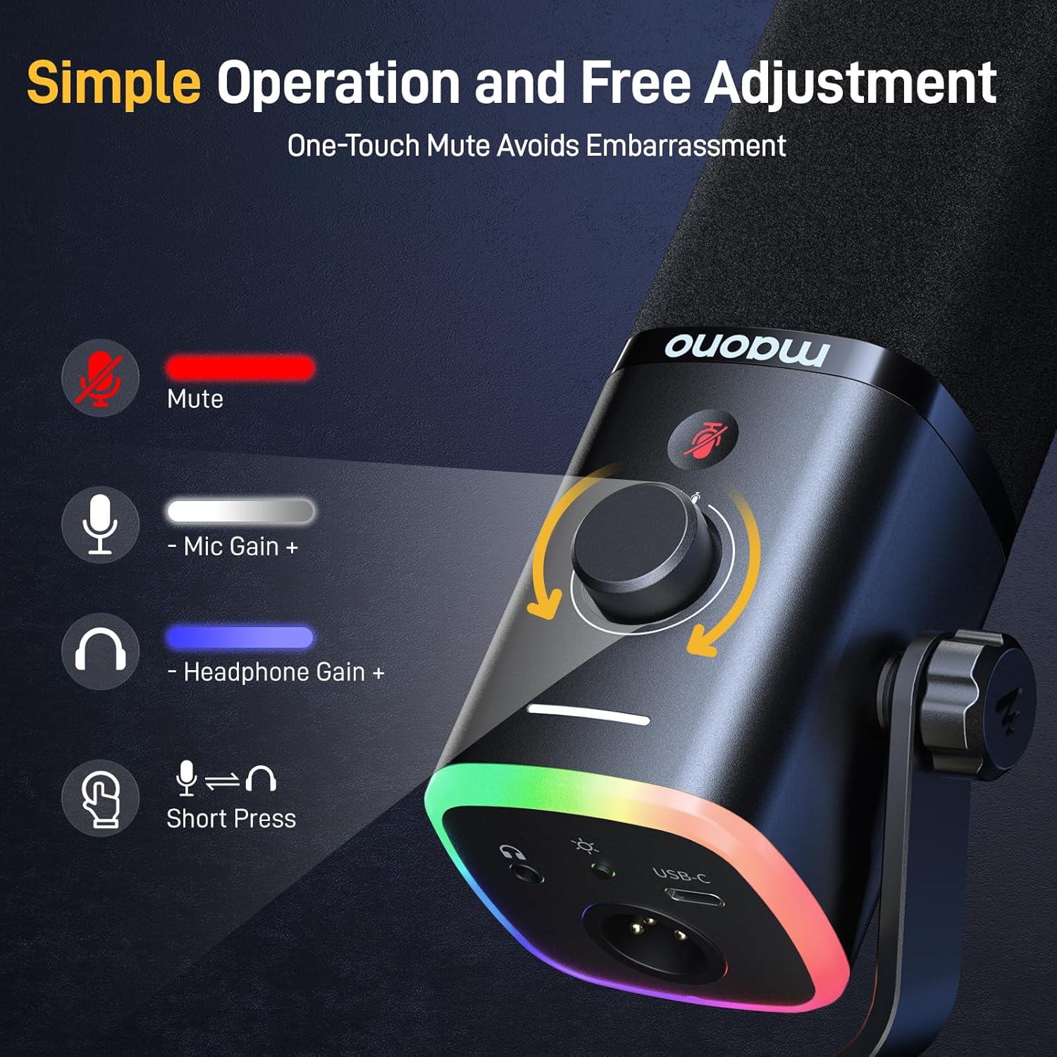 MAONO XLR/USB Gaming Microphone with BA20 Boom Arm, PC Computer Gaming Streaming Mic with RGB Light, Mute Button, Headphones Jack,Bundle for Gaming Podcast Recording (PD100X Black+BA20 Black)