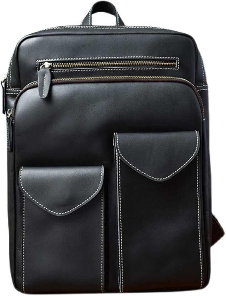 Leather Laptop Backpacks Mens Casual Daypack Backpacks Briefcases Travel Bags Weekender Bags Luggage Travel Gear (Color : Black)