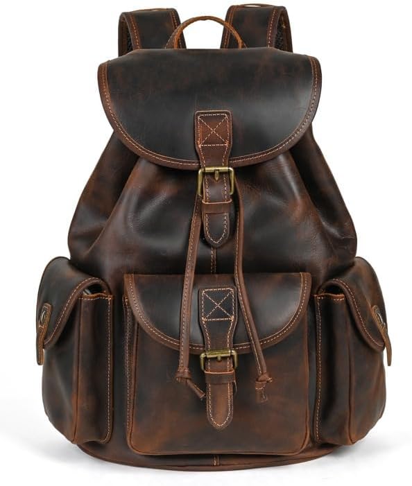Genuine Leather Backpack High Capacity Vintage Leather Knapsack Rucksack Daypack for Men Women with Gift Box (Coffee)