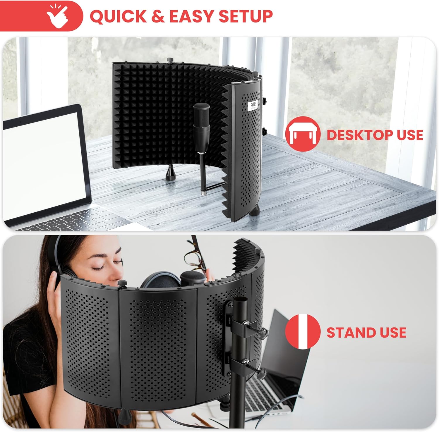 Pyle Professional Studio Recording Microphone Isolation Shield - Soundproofing Acoustic Panel, Filter Vocal, Sound Diffusion Booth, Insulation Diffuser for Noise Reduction in Audio Music Recording