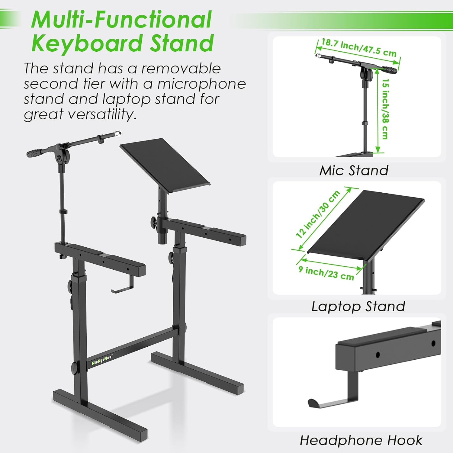 Multi-Functional Keyboard Stand Heavy Duty Piano Stand with Microphone Stand and Laptop Stand