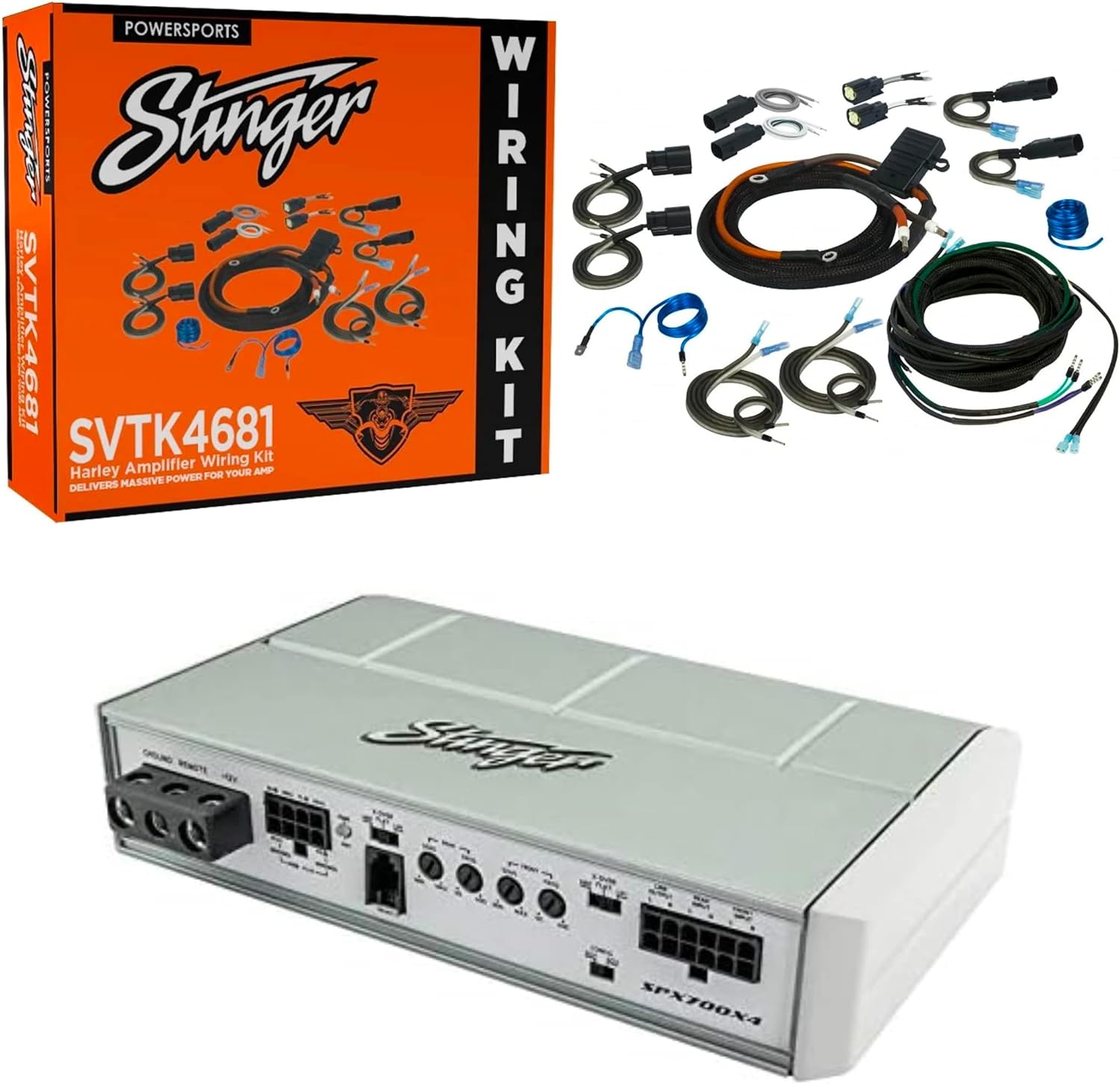 STINGER Harley-Davidson Touring Motorcycles (1998-Present) 4-Channel Amplifier Wiring Kit & 700W 4-Channel Amplifier, Direct Fit Wiring, Road Glide & Street Glide