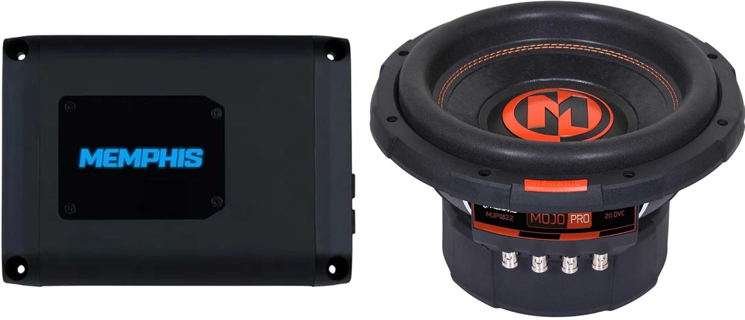 Memphis Audio PRX800.1V2 Monoblock Subwoofer Amplifier and MJP1022 MOJO Pro Series 10
