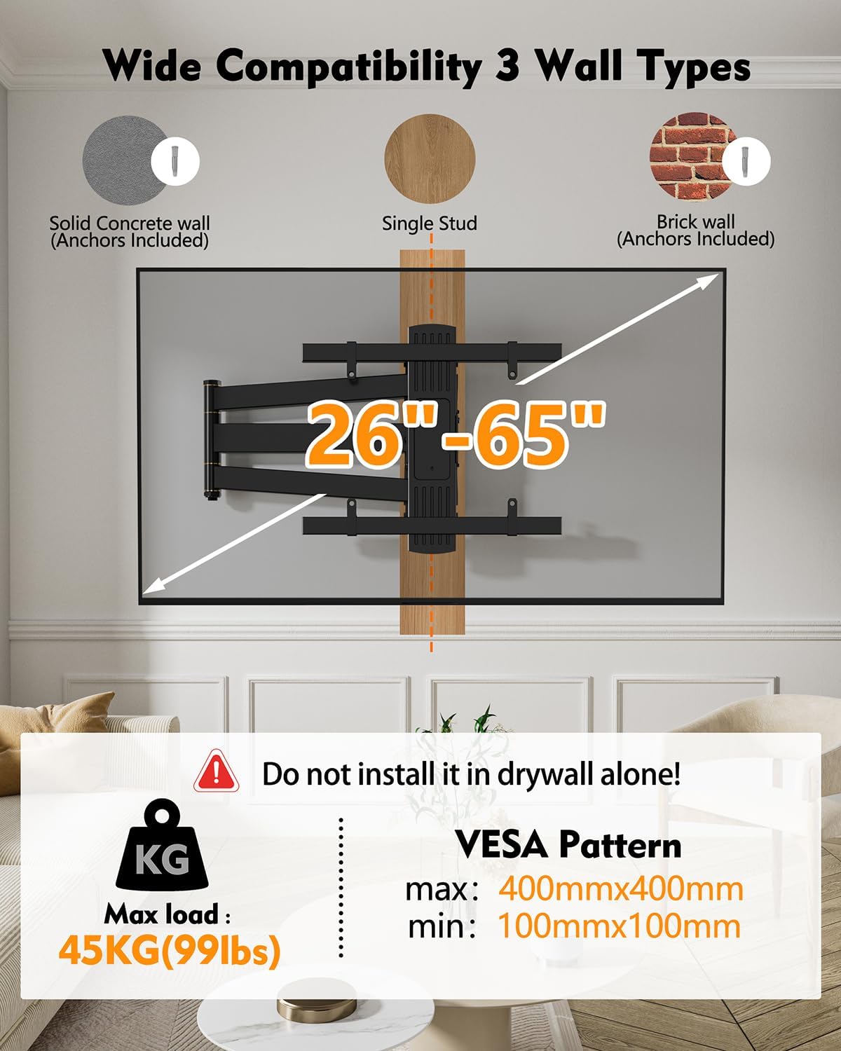 FORGING MOUNT Corner TV Mount Long Arm TV Wall Mount Bracket for 27-70