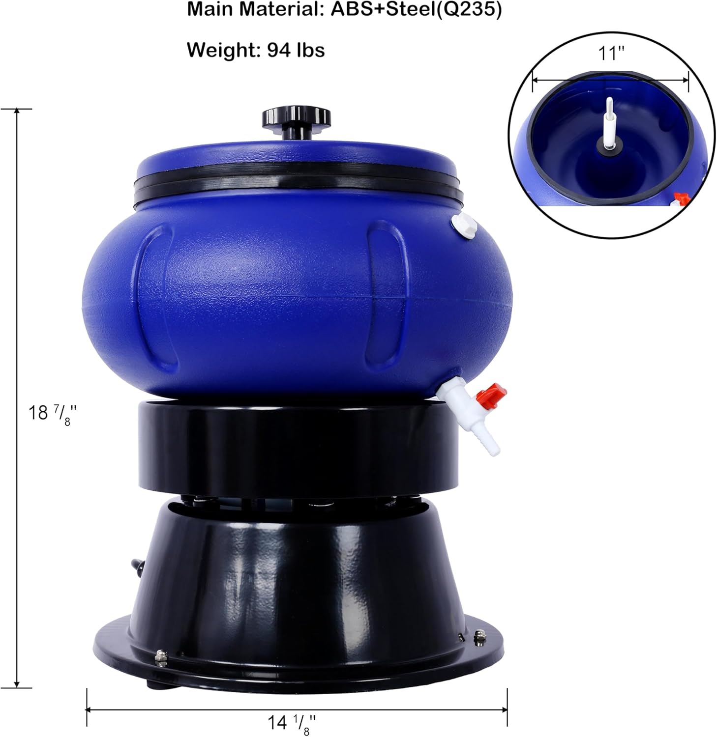 Electric Metal Parts Tumbler Plisher- Metal Polishing 18 lbs Vibratory Tumbler Rotary Vibratory Bowl Metal Cleaner Bowl Finishing Machine Cleaning Tumbler Industrial Polisher Heavy Duty