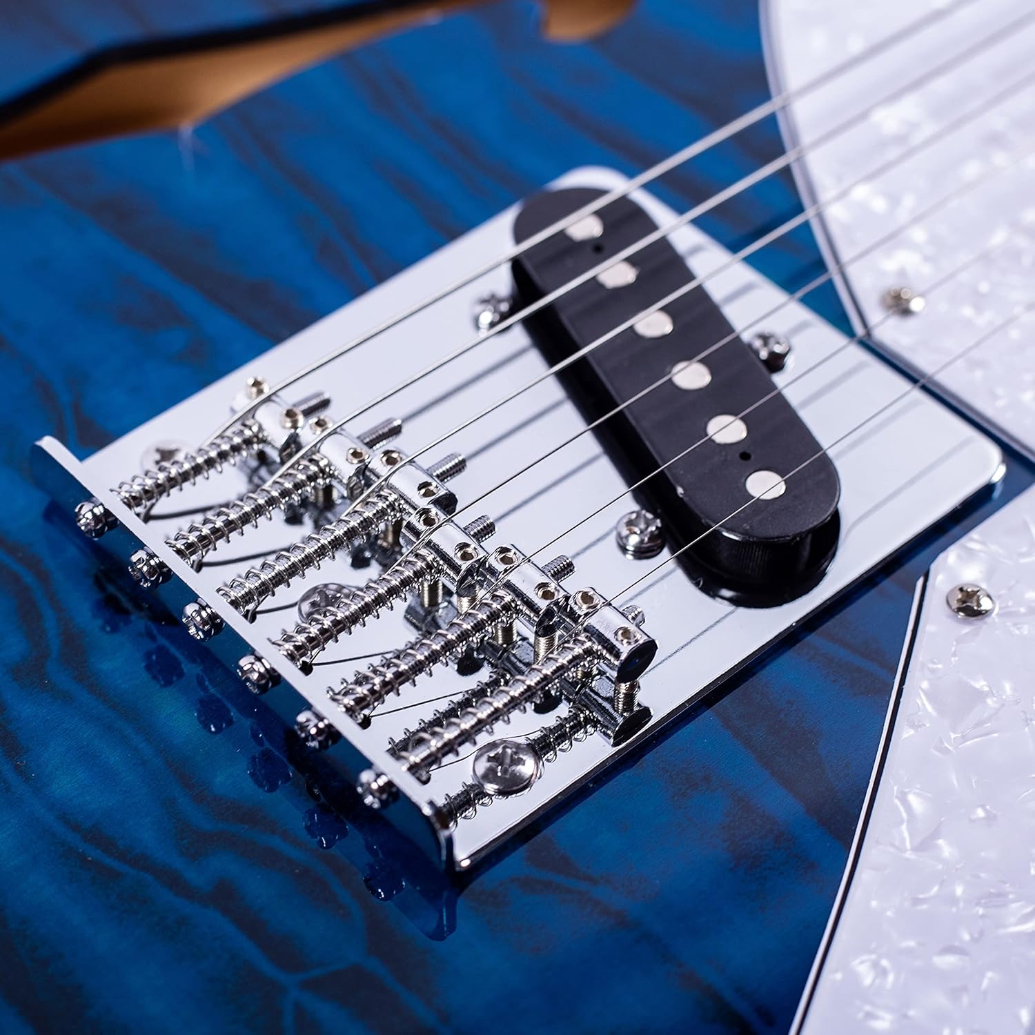 Grote Electric Guitar Semi-Hollow Body Single F-Hole Printed Tele Style Guitar Full-Size Basswood with Canadian Maple neck Chrome Hardware