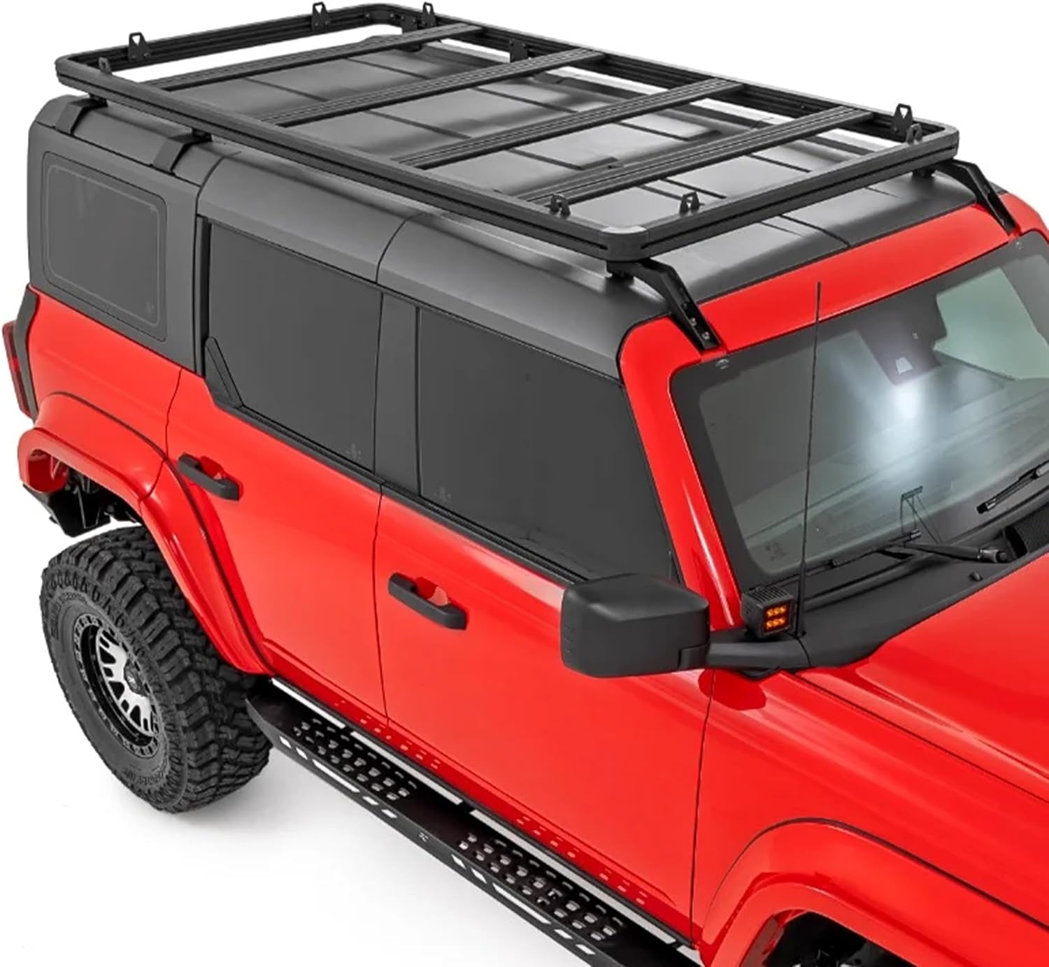 Rough Country Full Roof Rack for Ford Bronco 4-Door (2021–2025) - Aluminum Cargo Carrier with T-Slot Crossbars, 600 lb Load, Overland Roof Storage