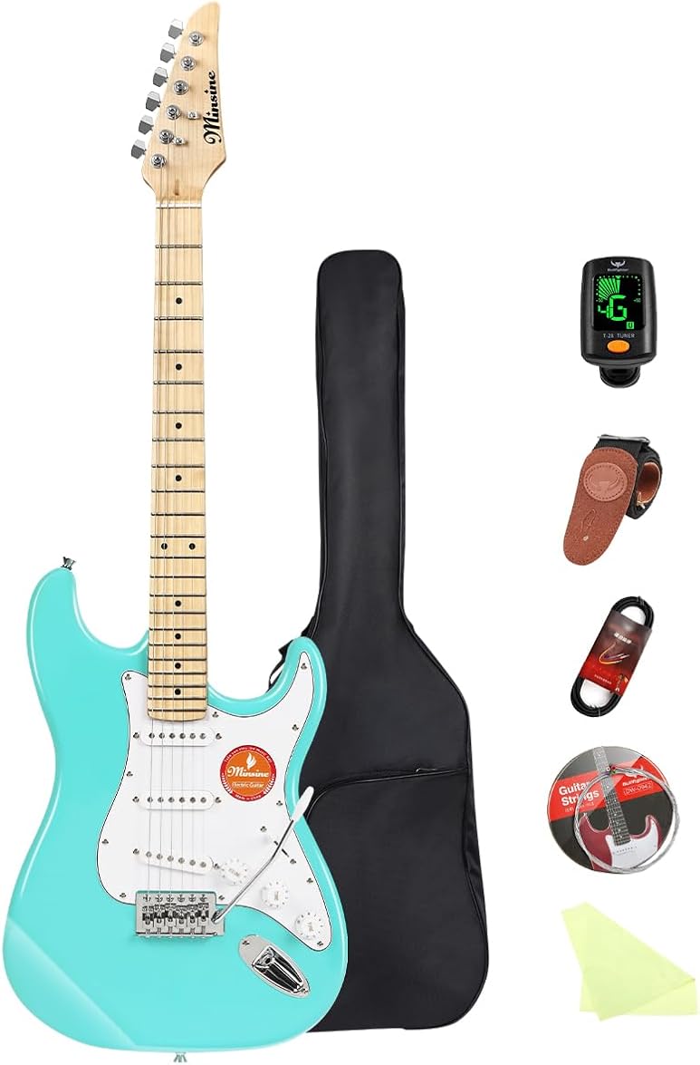 Electric Guitar Beginner Kits, 6 Strings 39 Inch Solid Body Guitarra Electricar Set for Adults With Gig Bag, Strap, Tremolo Arm, Cable & Picks MS100 (Green1)