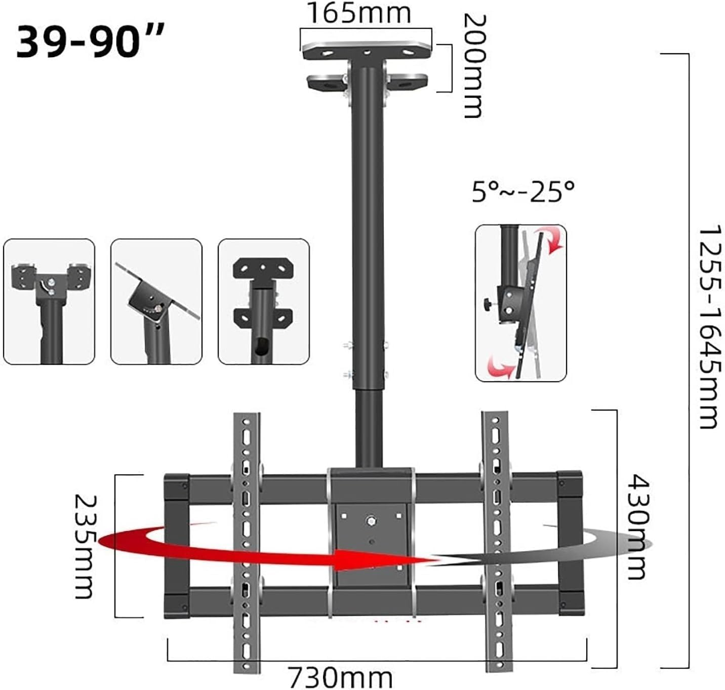 Monitor Mount tv Wall Mount Adjustable Ceiling TV Mount Bracket LCD TV 360 Degree Rotating Frame Stand Fits 37-85inch TVs