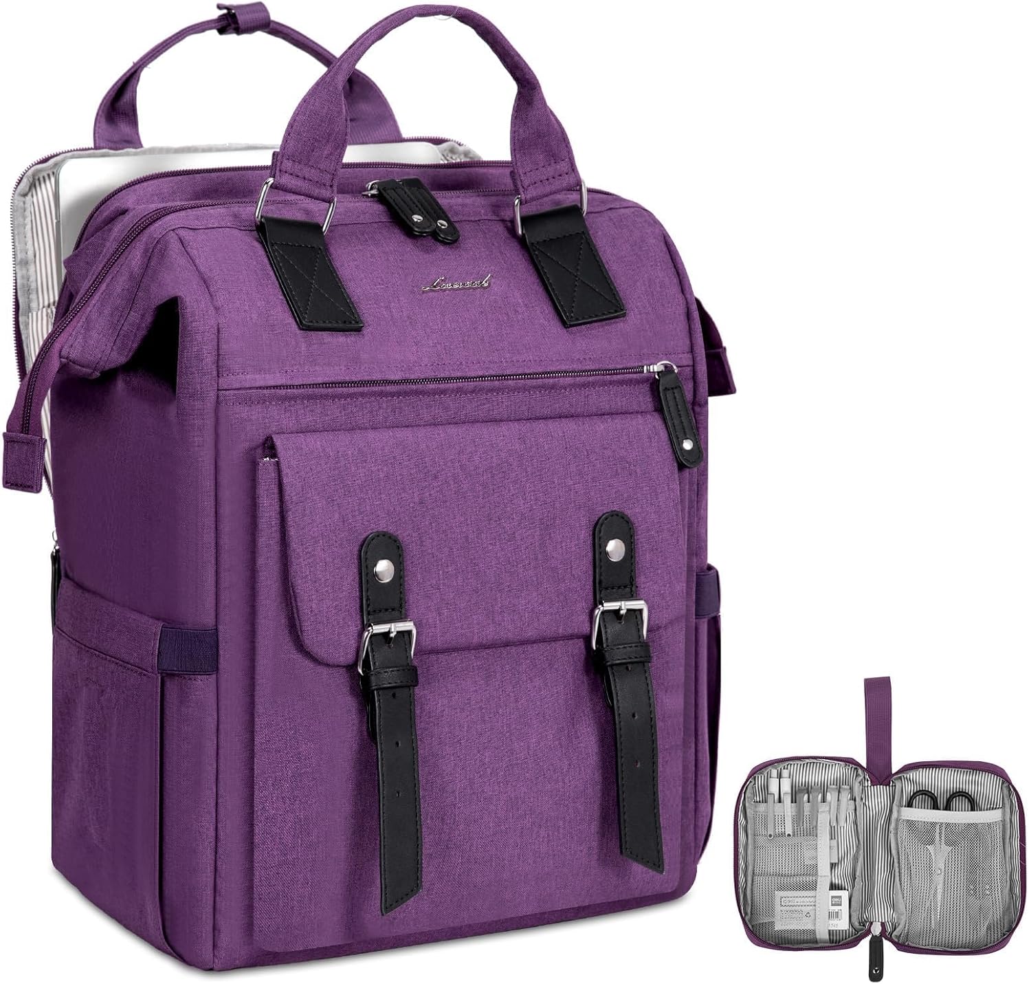 LOVEVOOK Laptop Backpack, Travel Bag with 17.3 inch Laptop Compartment, Water Resistant Teacher Nurse Doctor Work Bag, Anti-theft Daypack, Purple Black