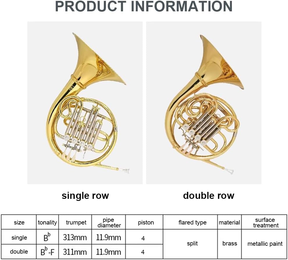 B-Flat French Horn Instrument, Brass Bell Mouth, Full Tone and Accurate Interval, Ergonomic Keys, Band Instrument