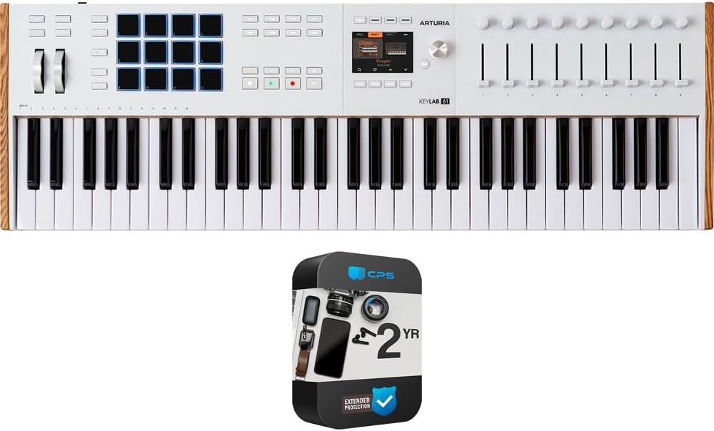 Arturia 231631 KeyLab 61 Mk3 61-Key USB MIDI Controller Keyboard White Bundle with 2 YR CPS Enhanced Protection Pack