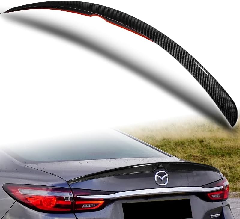 HYPERSPEED Real Carbon Fiber Trunk Spoiler Wing Lip kit Rear Lip kit V-Type Fit for 2019 2020 2021 Mazda 6 Axela Sedan, Car Mods Exterior Accessories, Automotive Body Kit Replacement Parts Assembly