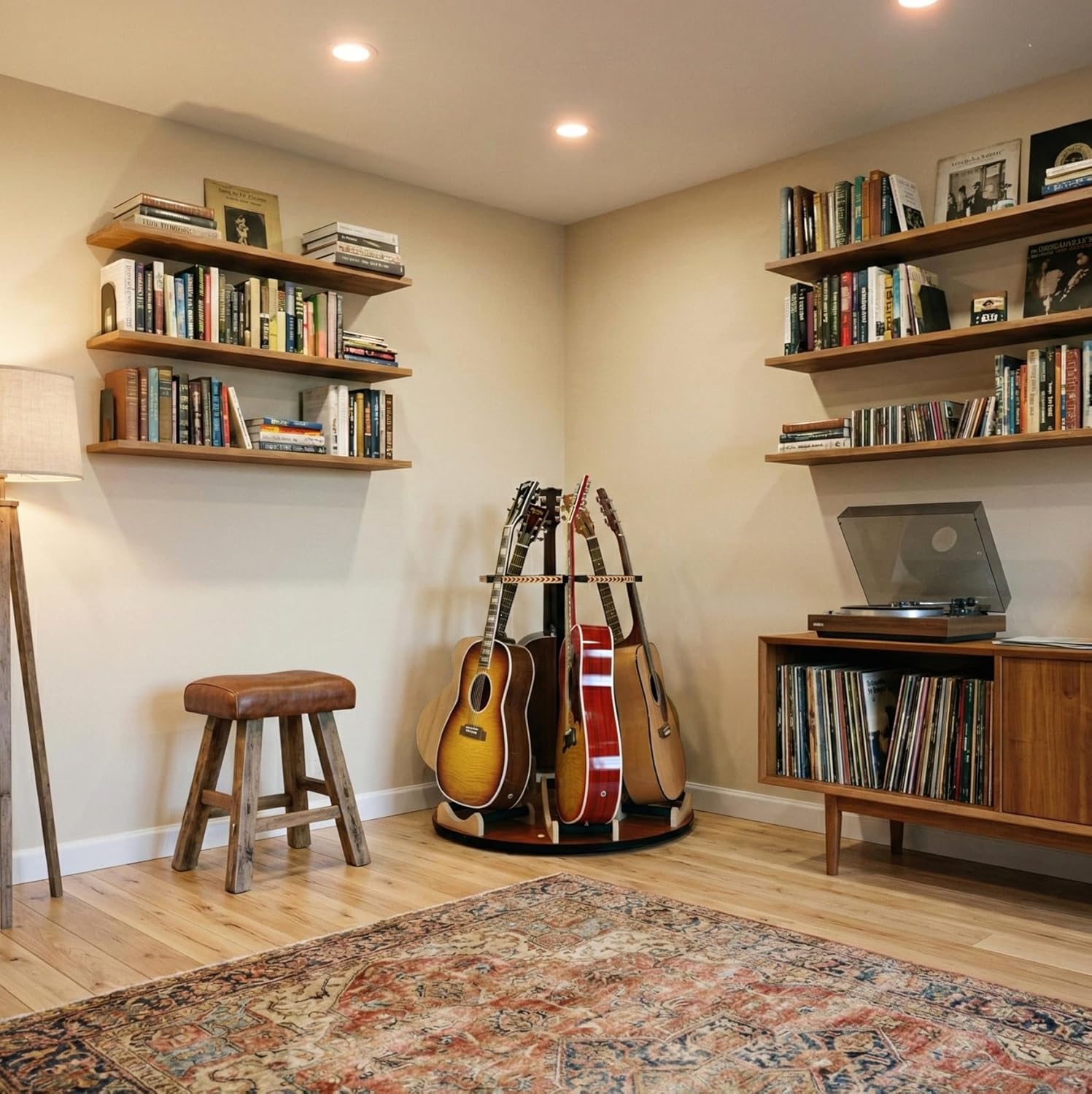 A&S Crafted Products The Carousel Rotating Multi Guitar Stand | Holds Acoustic & Electric | Fit 6 Instruments in 3ft of Space | Made In U.S.A.