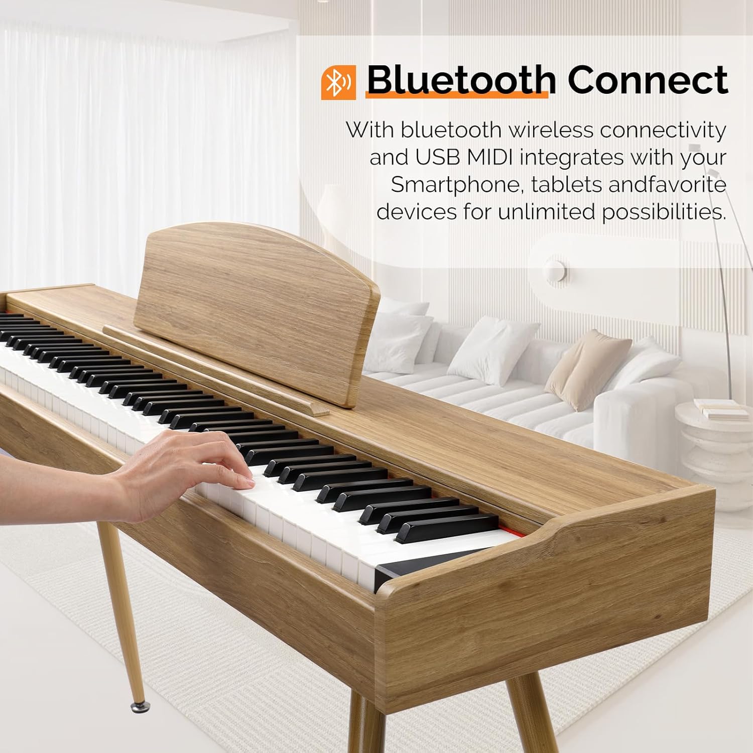 GLARRY Digital Piano Keyboard, 88 keys Full Weighted Electric Piano, Heavy Hammer Action Keyboard with 3 Pedals for Beginner, Bluetooth, Power Supply, 2 Speakers (Burlywood)