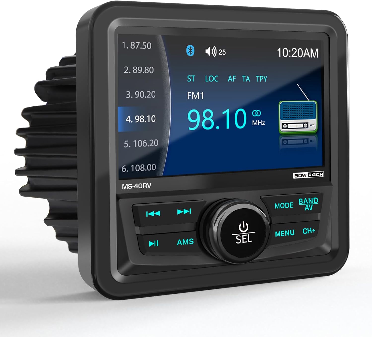 Bluetooth Marine Stereo Radio Receiver: Boat Digital Multimedia MP5 Player - 4.1 Inch LCD Display AM FM USB AUX Subwoofer 200W High Output for Golf Cart ATV UTV Yacht