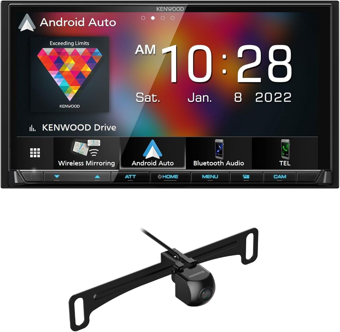 Kenwood DMX9708S 6.95-Inch Capacitive Touch Screen, Car Stereo, Wired and Wireless CarPlay and Android Auto, Bluetooth | Plus CMOS-240U Universal Backup Camera