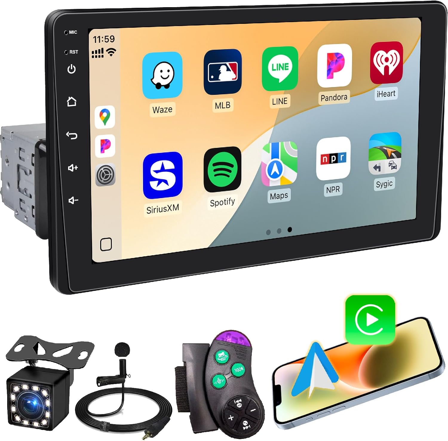 9” Single Din Car Stereo with Wireless Apple Carplay, Car FM Radio Bluetooth 5.2, 1024*600 IPS Touchscreen Big Screen, Android Auto, Backup Camera, Digitial Audio Receiver, GPS Navigation, 180 Watts