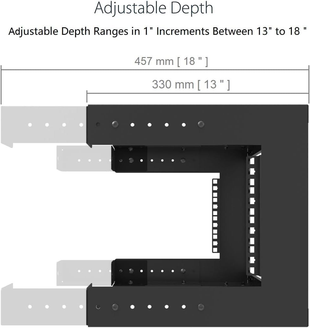 Jingchengmei 6U Wall Mount Open Frame Rack-19 Inch Server Equipment Rack- Adjustable Depth 13-18 Inches 2 Post Open Frame Cabinet- Black (6U13-18InD)
