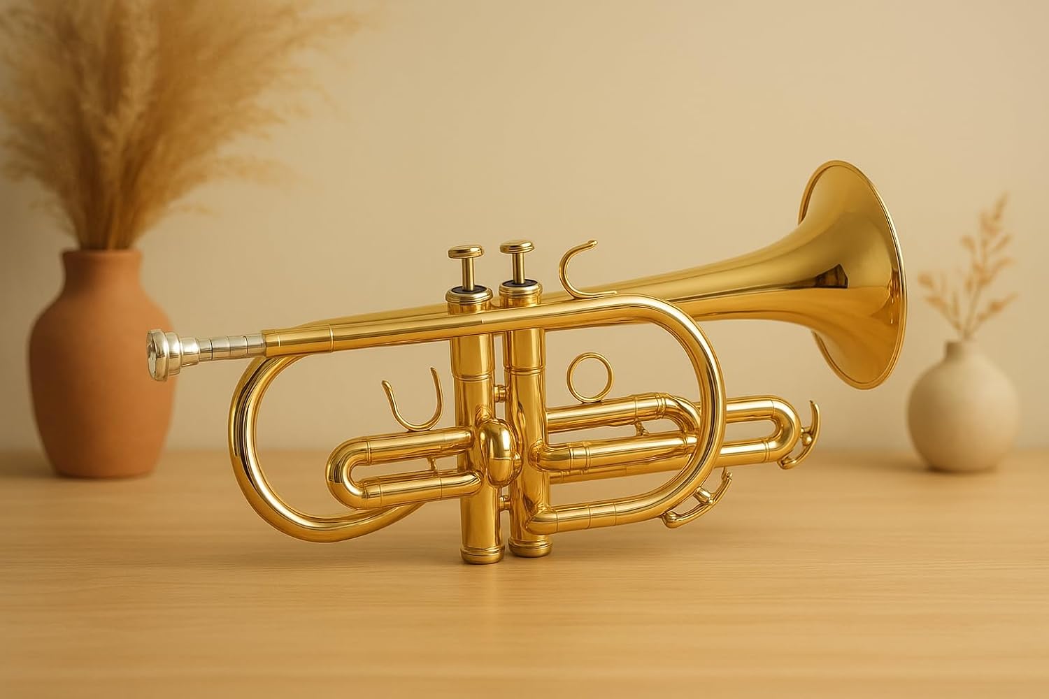 Echo Cornet Brass for Beginners & Intermediate Players Bb Key with Mouthpiece, Carrying Case Compact Brass Wind Instrument for Band, Orchestra & Jazz