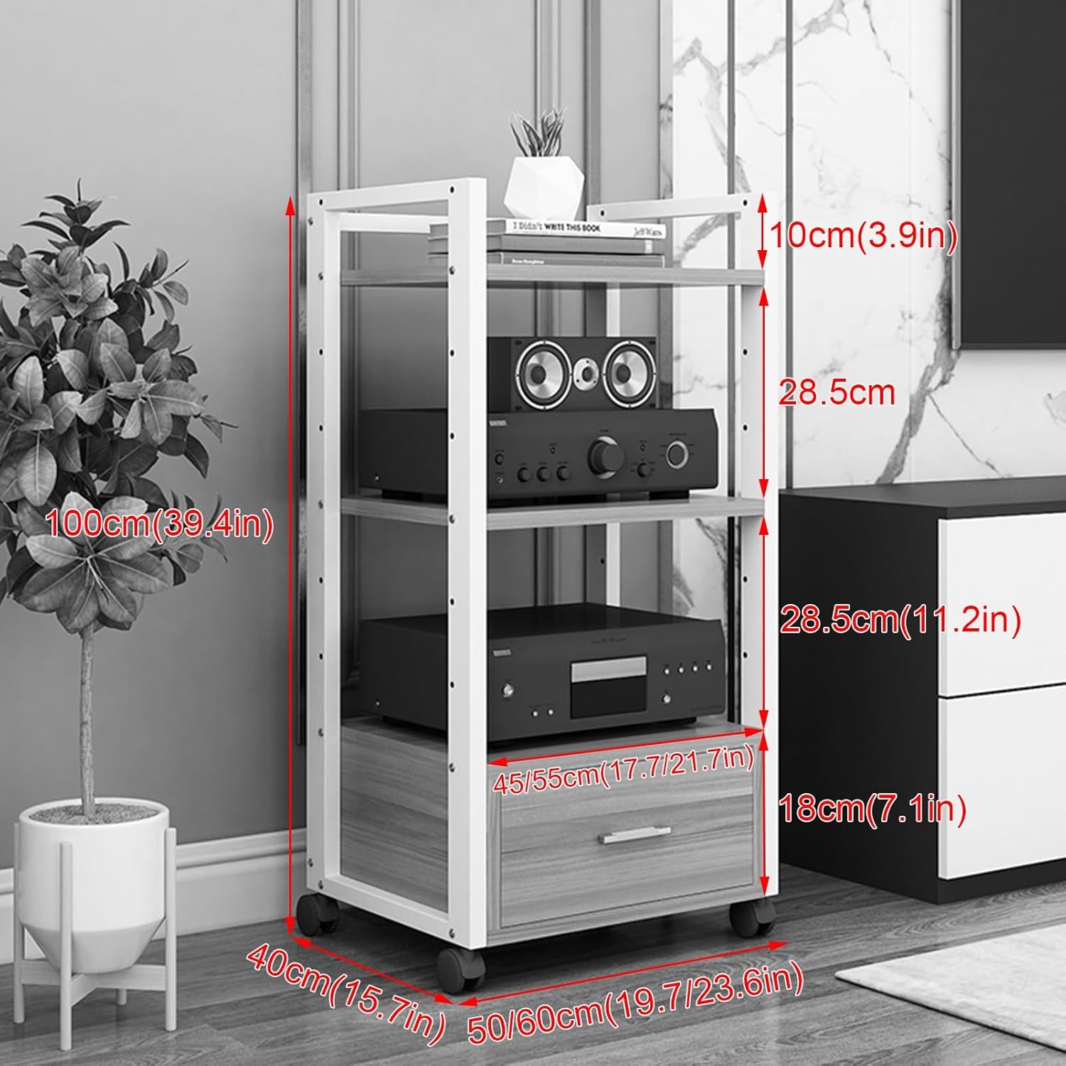 Movable Media Stand Multifunction 3/4-Tier Movable Storage Cabinet DVD CD Player Stand Stereo Rack Audio Video Component Media Stand and Drawer (Color : A-3 Ti