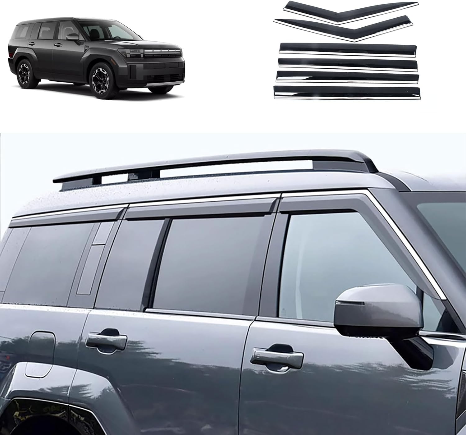 Side Window Deflector Visors Compatible with Hyundai Santa Fe 2024 2025 Acrylic Smoke Tinted Sun Rain Wind Guards Shield Vent Cover Exterior Car Accessories 6PCS