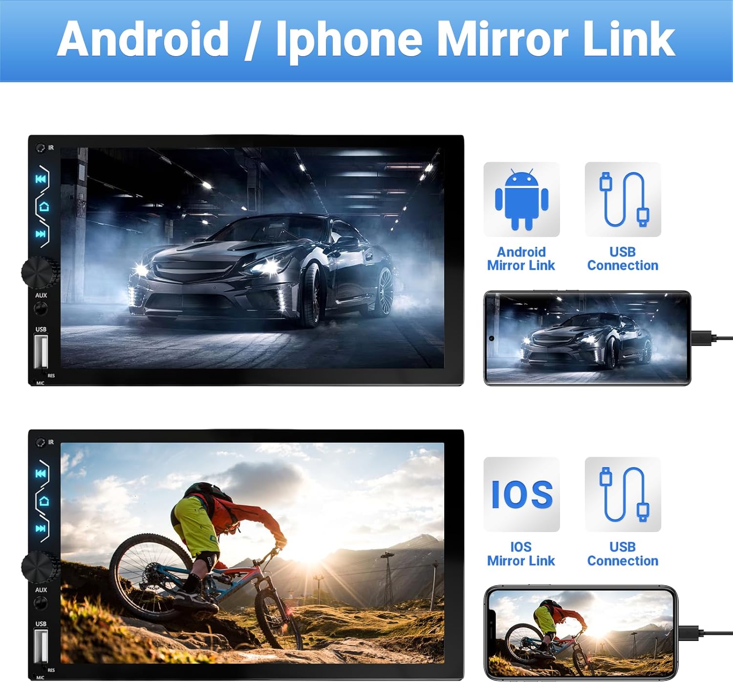 Double Din Car Stereo with Dash Cam,Compatible with Apple Carplay,Android Auto,7 inch Touch Screen Car Radio with Backup Camera Bluetooth Support Mirror Link Navigation FM Radio