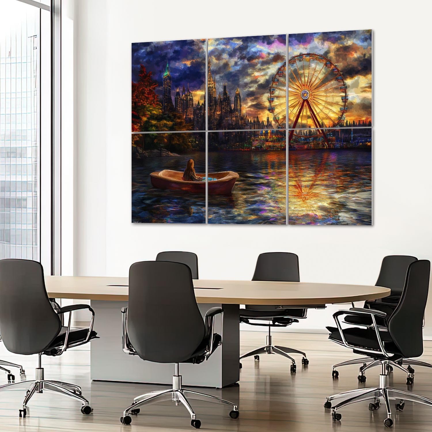 6 Pack Art Acoustic Panels Sound Absorbing Amusement Park Park Scene Castle Skyline Wheel Scenic Pictures Decorative Soundproof Wall Panels Self Adhesive for Recording Studios Office 72