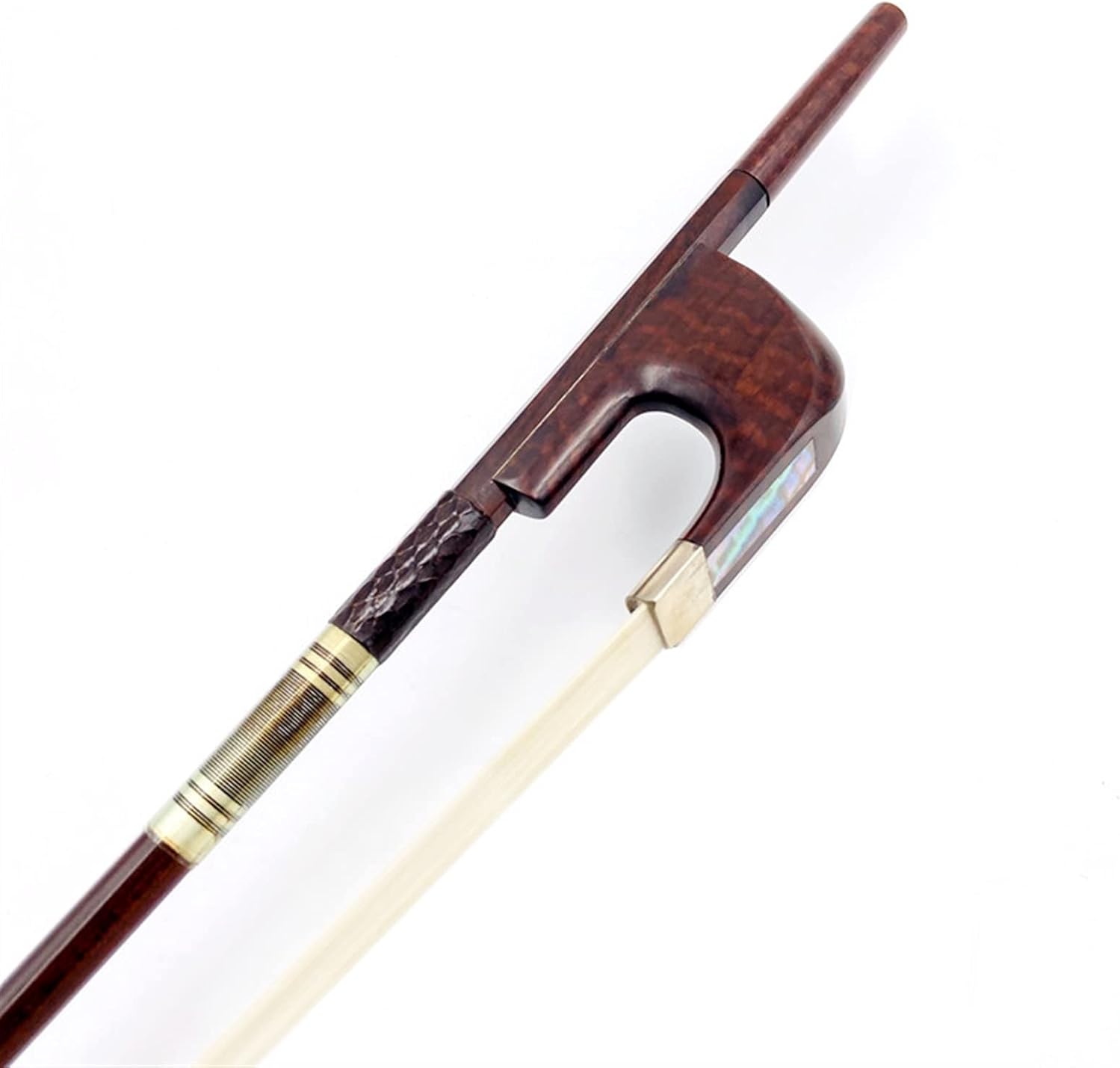 TSTS 1pcs Snakewood 3/4 Upright Bass Bow Copper Mounted Letterwood Frog White Horsehair Horsetail Full Size Violin Bow