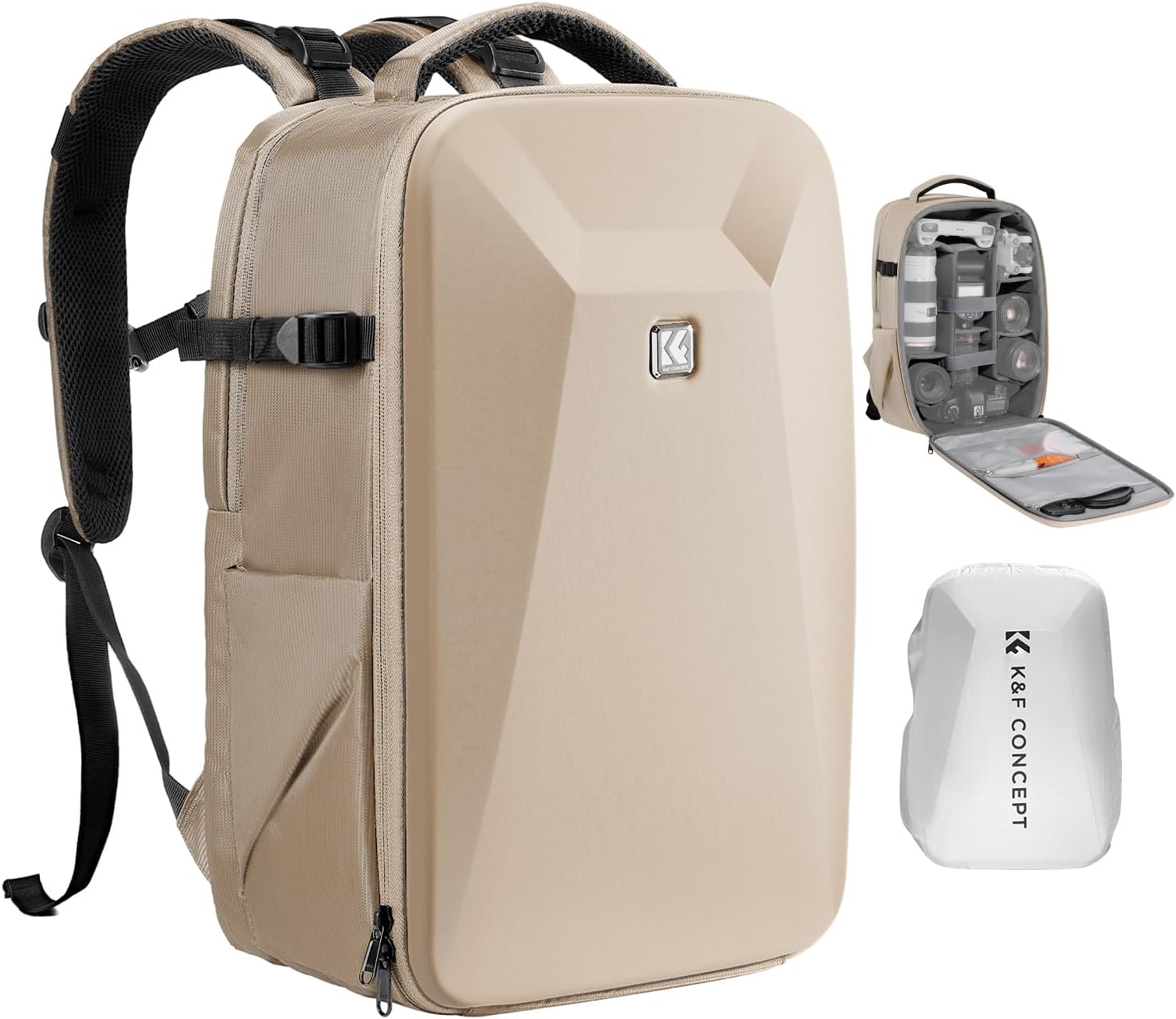 K&F CONCEPT Camera Backpack,Hardshell Photography DSLR Camera Bag with 15-15.6 Inch Laptop Compartment Hard Shell Camera Case Compatible with Canon/Nikon/Sony/DJI Mavic Drone