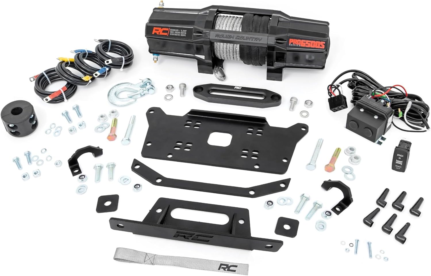 Rough Country Winch Kit with 6,500 LB Winch for Honda Talon 1000 - Bolt-on Mount, RS6500S UTV Winch with 50' Synthetic Rope