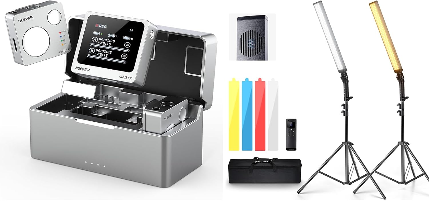 NEEWER BH20B Ultra Handheld 2.4G LED Video Light Stick Kit, Upgraded 40W Dimmable 3200K-5600K CRI97 with CM31 Wireless Lavalier Microphone for Gaming Photography YouTube TikTok Video Recording