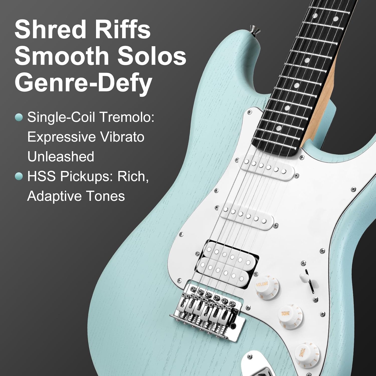 Mosen 39 Inch Electric Guitar with HSS Pickups & Single-Coil Tremolo System - with 5W Amp, Techwood Fingerboard, C-Shaped Satin Neck, All Accessories Included Gig Bag, Tuner, String, Capo, Strap