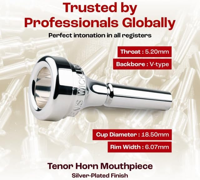 Denis Wick Classic Tenor Horn Mouthpiece Silver-Plated, 5883-3 - V-Type Backbore to Enhance Your Performance with Clear Superior Sound and Precision - Ideal for Musicians - 18.50 x 6.07 x 5.2mm
