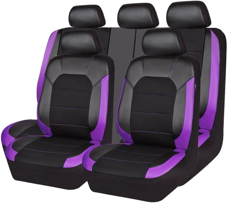 1 Set Car Seat Cover Sets for Audi A3 8P Q5 A6 C6 A4 A5 Sportback B7 8V C7 A1 B9 Audio 1995-2024 2025, Full Set Leather Surround Non-Slip Comfortable Breathable Protector Accessories,Purple