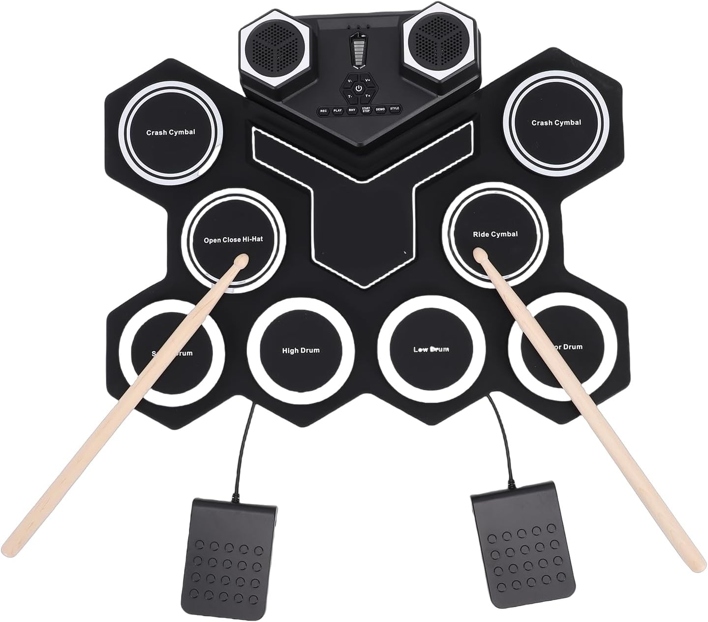 Jiawu Electronic Drum Set, 8 Drum Practice Pads, Electric Roll Up Drums Pad Built in Speaker, Portable Druming Machine with Pedals and Sticks, Rechargeable Instrument for Beginner
