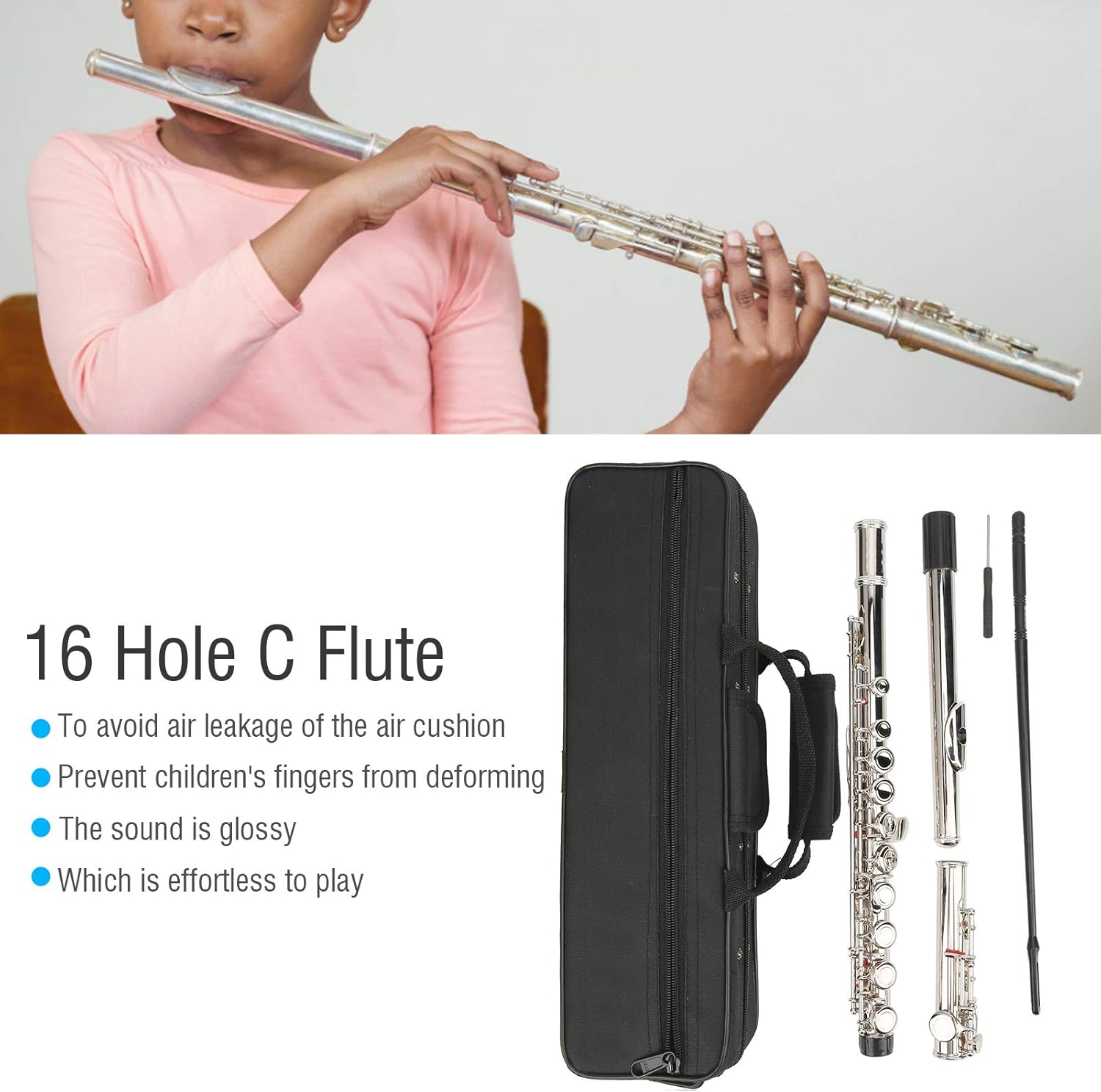16 Hole C Flute, Closed Hole C Flute With Case, Brass Flute Key Resonance Musical Instrument for Training