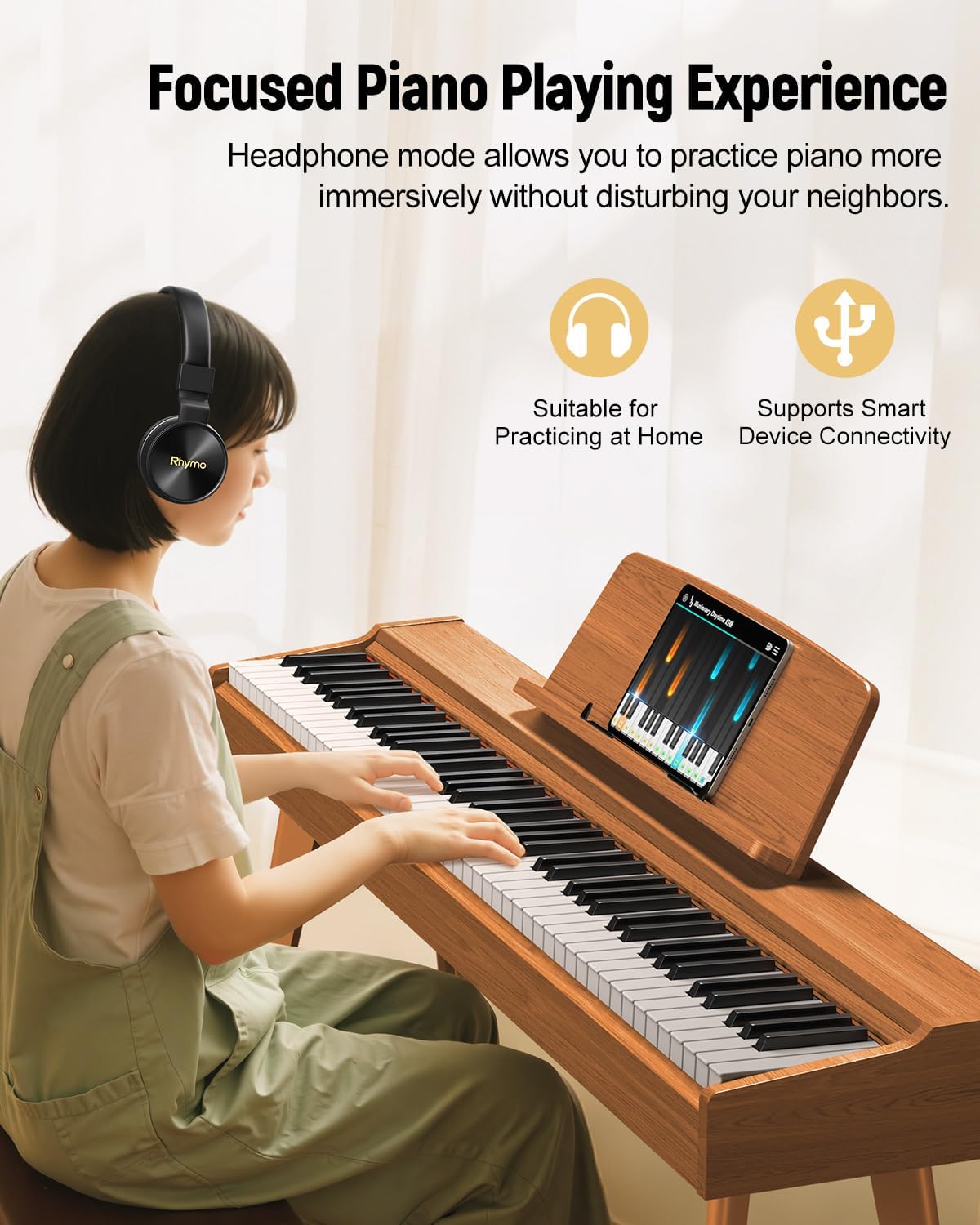 Rhymo Digital Piano 88 Key Weighted Keyboard with Stand,Progressive Hammer Action Electronic Piano,Beginner Keyboard Piano,Full Keyboard Piano with Triple Pedal,Sheet Music Stand,Usb-Midi (Modern)