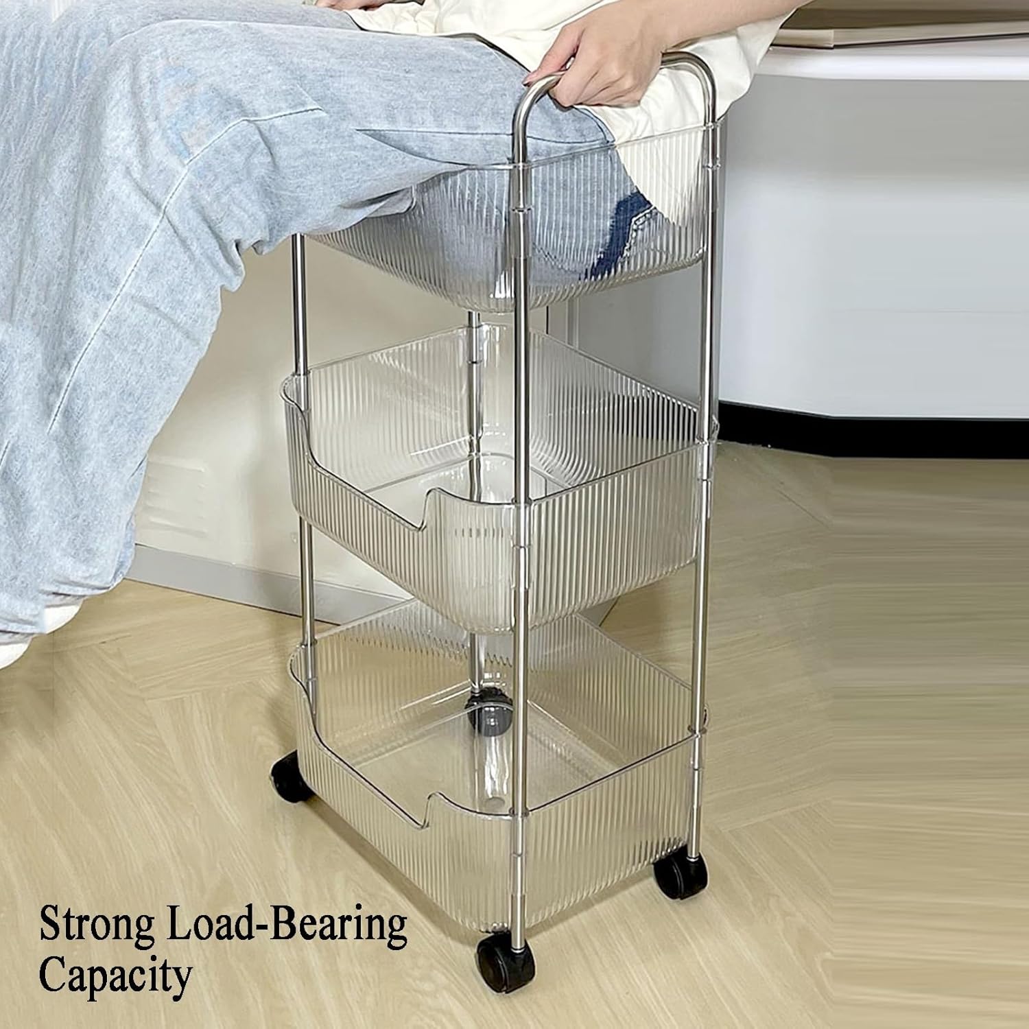 2/3/4 Cube Bookshelf, Multi-Layer Home Desk Side with Wheels, Floor Storage Cabinet Toy Cabinet, Suitable for Living Room, Study Room, Reading Corner(3tier) ()