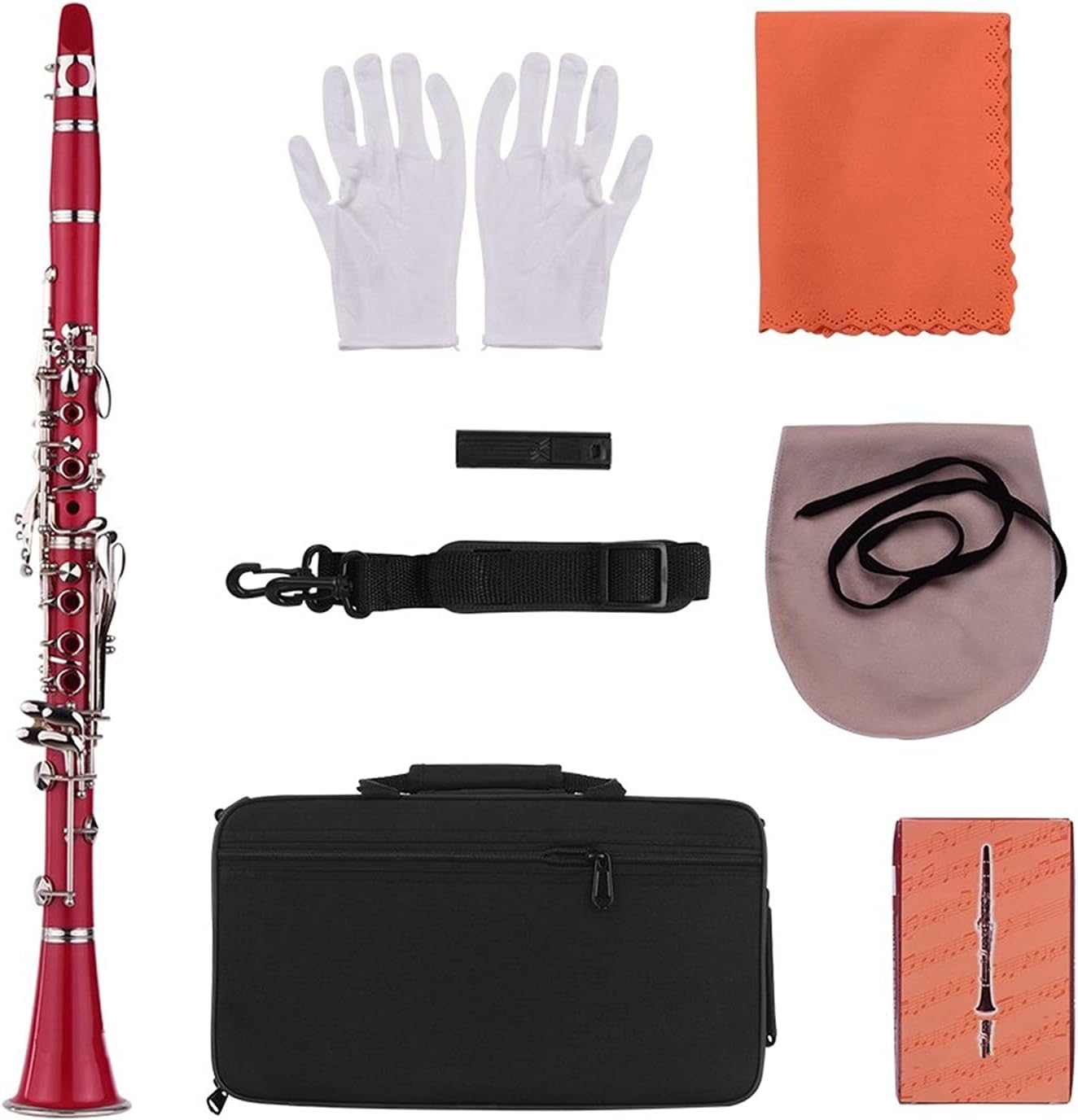 Standard Clarinet Bb Flat ABS 17-Key Clarinet with Box Glove Cloth Reed Box Reed Accessories Woodwind Instrument Beginner Clarinet (Color : Red)