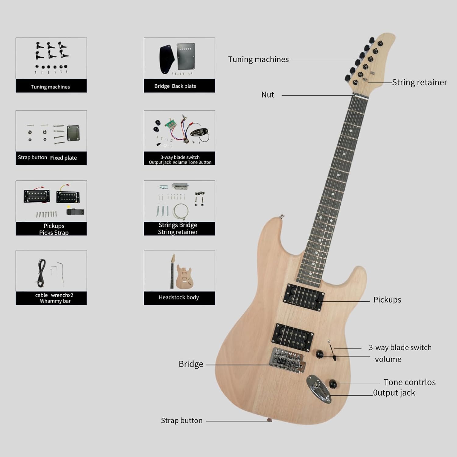 Glarry DIY Electric Guitar Kit, 6 Strings, Mahogany Wood Body, Maple Neck, Beginner, All Components Included, Build Your Own Guitar (GST)