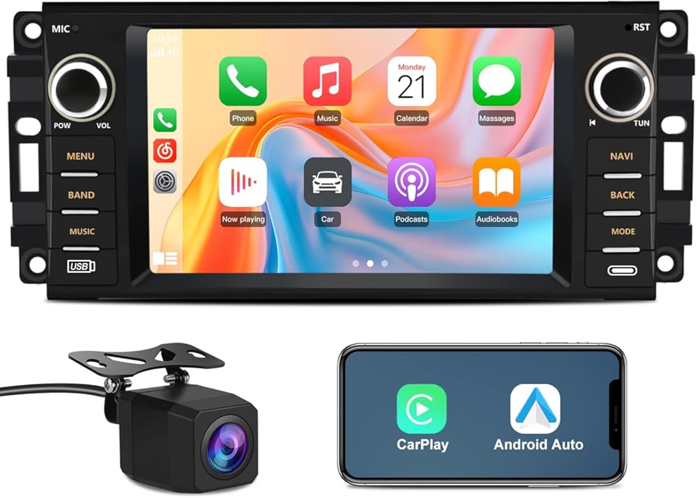 Junsun 4Core 64GB ROM Car Radio Stereo for Dodge Ram 1500 2500 3500 2009-2012 Jeep Wrangler 2007-2018 Avenger Challenger, 7 Inch Touch Screen with Wireless CarPlay Android Auto Backup Camera