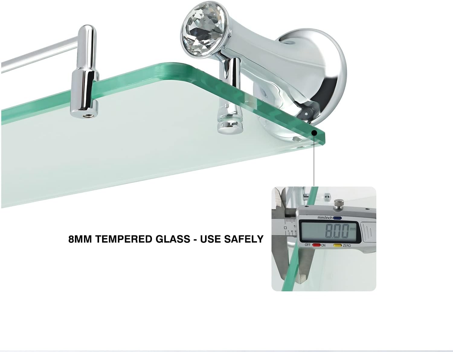 Shower Caddy 40cm Bathroom Glass Shelf, Bath Shower Glass Holder, Stainless Steel Storage Rack, Wall Mount Shelf Bathroom Accessories Bathroom Organizer (Color : Polished Finished)