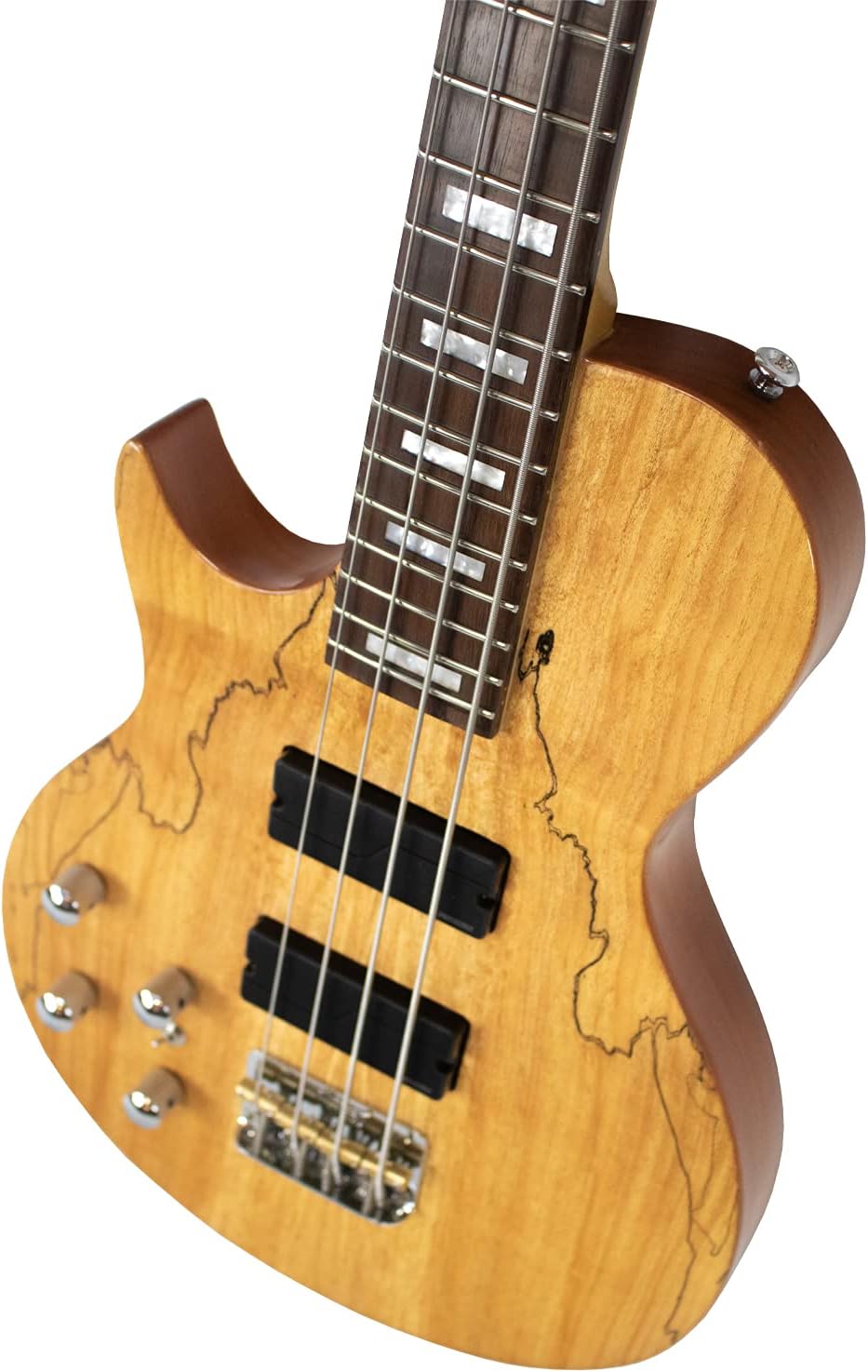 Sawtooth Americana Left-Handed Heritage Series Natural Spalted Maple 4-String 24 Fret Electric Bass Guitar w Fishman Fluence Pickups