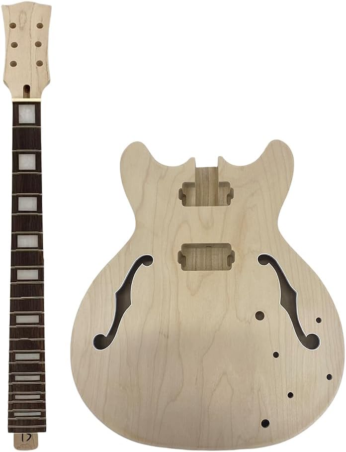 Semi-hollow Electric Guitar Kit, Maple Neck & Body, Rosewood Fretboard, 24.75