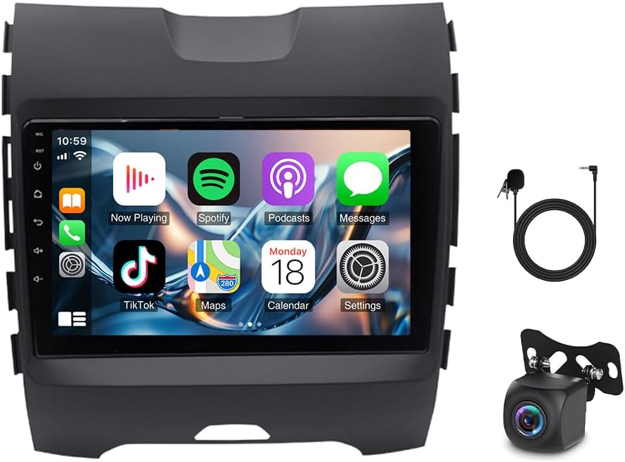 Android 13 Double Din Car Stereo Compatible with Ford Edge 2015-2018, 9inch Touch Screen 4G+64G Wireless CarPlay Radio with Android Auto Support GPS FM
