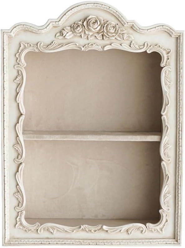 Retro Hollow Flower Wall Storage Shelves, 2 Layer Resin Floating Shelf, Classic Style, Floating Shelves, Wall Mounted Container, Art Decoration, Living Room, Bedroom, Kitchen (White)